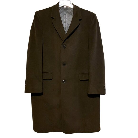 Vintage Mens Cashmere Blend Overcoat L Coat Jacket Single Breasted Neutral - Picture 1 of 10